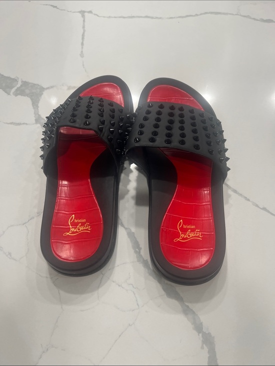 Christian Louboutin Shoes - Christian Louboutin Black Spiked Slide Sandals with Red Insoles​